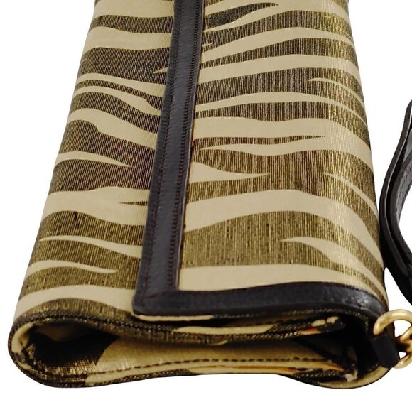 CHARLES DAVID Elena Brown & Gold Zebra Print Coated Canvas Wristlet Clutch - Picture 4 of 10